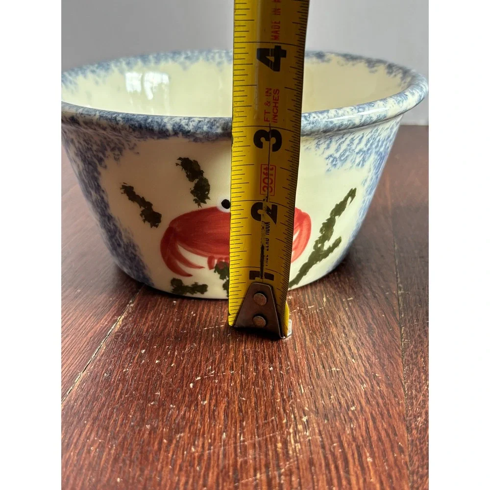 Ceramic Crab Chilled Dip Bowl Set Blue‎ Spongeware 2 Piece Iced Server Coastal